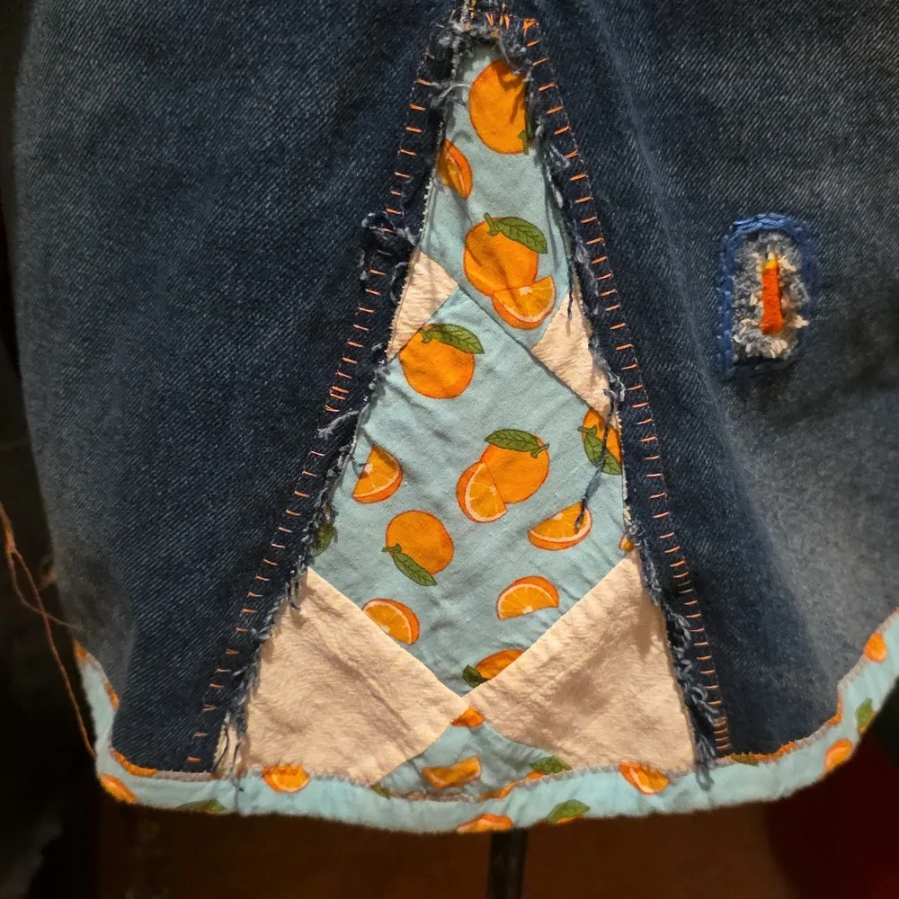 Upcycled Apron Juice Cleans Oranges & Champagne Mimosa  Blue Denim Jeans